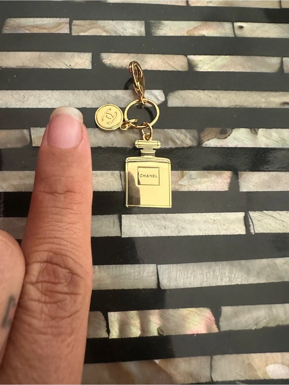 CHANEL Gold Perfume Bottle Keyring Charm